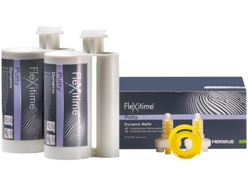 Kulzer Flexitime Dynamix Putty Refill: 2 - 380 mL Cartridges, 2 Mixing Tips & 1 Fixation Ring Kulzer Flexitime Dynamix Putty Refill: 2 - 380 mL Cartridges, 2 Mixing Tips & 1 Fixation Ring